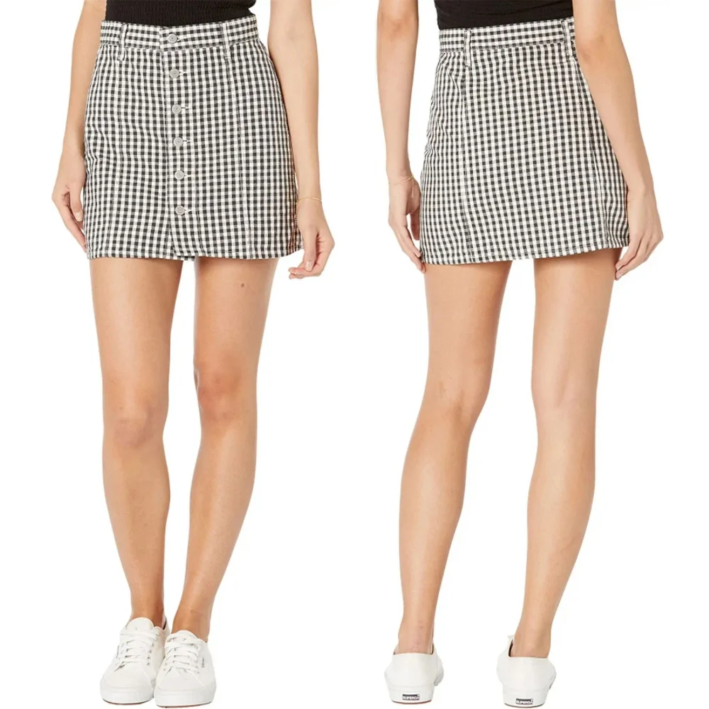 🆕️Levi's Plaid Checker Print Black Gray White Cotton A-Line Skirt SZ 25 - Picture 11 of 11